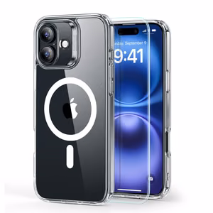 ESR Classic Hybrid Halolock Magnetinis dėklas telefonui + grūdintas stiklas iPhone 16 - skaidrus