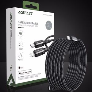 Acefast C4-01 Lightning - USB-C PD kabelis 30W 3A 480Mb/s 1.8m - juodas
