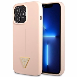 Guess GUHCP13LSLTGP iPhone 13 Pro / 13 6.1" rožinis kietas dėklas silikoninis trikampis