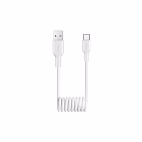 Puro 10W USB-A - USB-C spiralinis kabelis 1m - baltas