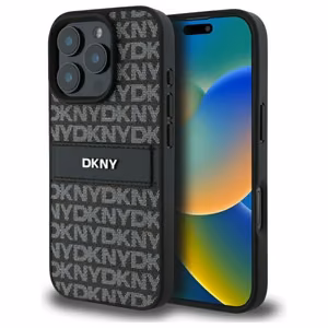 DKNY tekstūrinio rašto dryžuotas dėklas telefonui iPhone 16 Pro - juodas