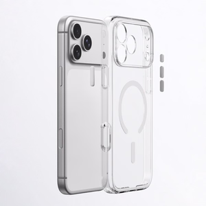 AmazingThing Minimal Mag Lens dėklas, skirtas iPhone 18 Pro, su kameros apsauga ir dirželio tvirtinimu, suderinamas su MagSafe – spalva: skaidri