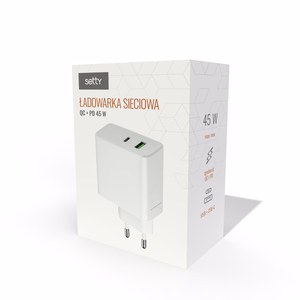 "Setty" sieninis įkroviklis PD+QC USB + USB-C 45W LSI-01white JO