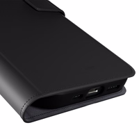 Puro ekologiškos odos dėklas iPhone 16E su horizontaliu atvartu, 2 kortelių lizdais ir banknotų kišene, juodas