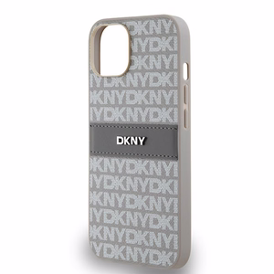 DKNY odinis mono juostelės ir metalinis logotipas dėklas iPhone 15/14/13 - smėlio spalvos