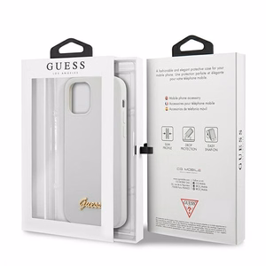 Guess GUHCP12SLSLMGWH iPhone 12 mini 5.4" baltas/baltas kietas dėklas Metal Logo Script