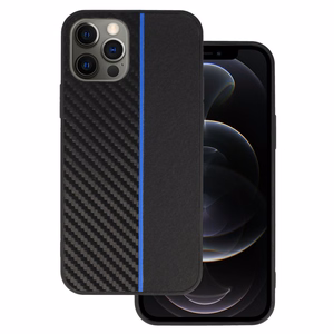 Tel Protect CARBON dėklas iPhone 12 Pro Max, juodas su mėlyna juosta