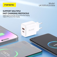Foneng Sieninis įkroviklis EU52 - USB + Type C - QC 3.0 PD 30W baltas
