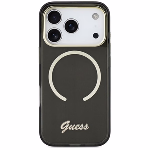 Guess IML Script Metal MagSafe Dėklas for iPhone 17 Pro - juodas