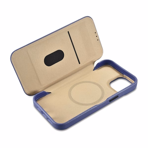 iCarer CE Premium odinis folio dėklas iPhone 14 Plus magnetinis atverčiamas odinis folio dėklas MagSafe šviesiai violetinė