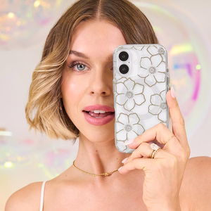 Case-Mate Floral Gems MagSafe dėklas, skirtas iPhone 16 Plus, aukso spalvos