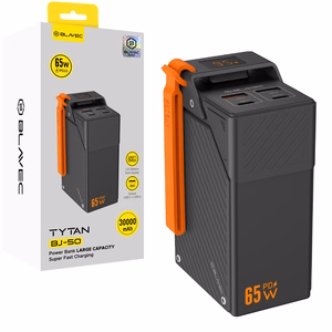 Blavec BJ-50 Tytan išorinė baterija, 30 000 mAh, 65 W, 2× USB-C + 2× USB-A (PBBJ50B), juoda