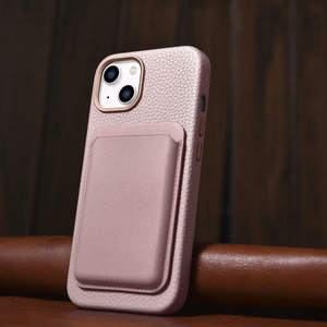 iCarer Litchi Premium odinis dėklas iPhone 14 Plus Magnetinis odinis dėklas su MagSafe Rožinis (WMI14220711-PK)