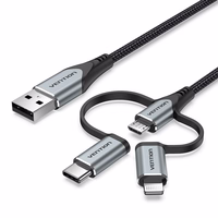 Vention CQJHF mobiliojo telefono laidas Pilka 1 m USB A Lightning + micro-USB B + USB C