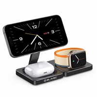 "Blavec" indukcinis įkroviklis BQI-02 Qi 15W magnetinis "Magsafe 3 in 1" "Apple/Samsung Watch" laikrodis (BQI02-QIMB), juodas