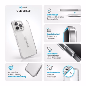 Speck GemShell dėklas, skirtas iPhone 16 Pro Max, „Clear“