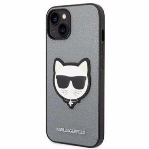 Karl Lagerfeld Saffiano Choupette Head Patch dėklas telefonui iPhone 14 Plus - sidabrinis