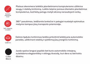 SEEK TOTI universalus automobilinis planšetės laikiklis su vakuuminiu stikluku, juodas