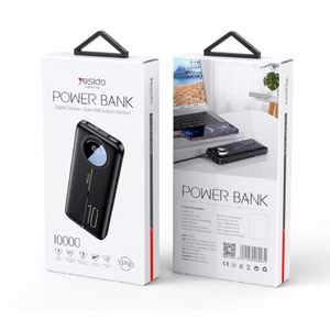yesido Powerbank YP40 10 000 mAh LED, 2xUSB-A + USB-C, juodas