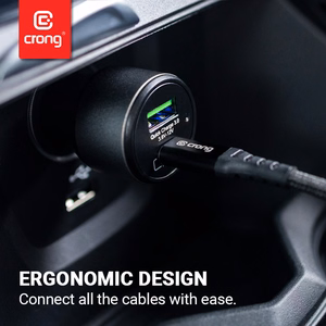Crong Power 63 W automobilinis įkroviklis su USB-C PD 45 W ir USB-A QC 3.0 18 W jungtimis, juodas