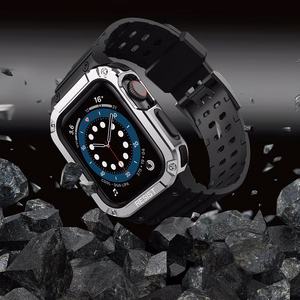 Protect Strap Band for Apple Watch 38/40/41mm Armored Case Strap - Black, Silver