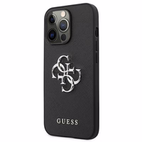 Guess Saffiano 4G Metal Logo dėklas telefonui iPhone 13 Pro / 13 6.1 - juodas
