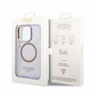 Guess GUHMP14LHTCMU iPhone 14 Pro 6.1" violetinis/violetinis kietas dėklas Gold Outline Translucent MagSafe