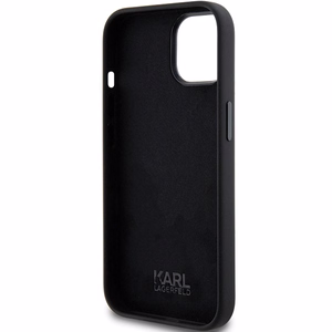 Karl Lagerfeld silikoninis Choupette Metal Pin dėklas telefonui iPhone 15 Plus / 14 Plus - juodas