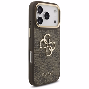 Guess 4G Didelis 4G Klasikinis Logotipas Didelis Dirželis Metaliniai Mygtukai dėklas telefonui iPhone 17 Pro rudas