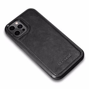 iCarer odos vaško dėklas padengtas natūralia oda iPhone 12 Pro Max juodas (ALI1206-BK)
