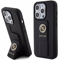 Guess dėklas telefonui su stovu Grip Stand 4G Saffiano Strass iPhone 15 Pro Max - juodas