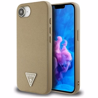 Guess Grained Triangle MagSafe dėklas telefonui iPhone 16e - ruda