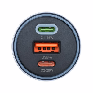 FORCELL F-ENERGY Alu automobilinis įkroviklis 2 x Type C + USB A PD QC4.0 SFC 2.0 4,5A 65W pilkas