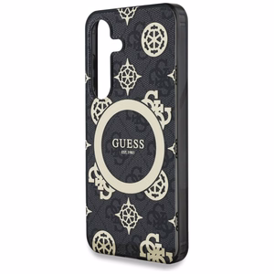Guess 4G fono auksu padengtas bijūnų rašto magnetinis dėklas telefonui Samsung Galaxy S25 juodas