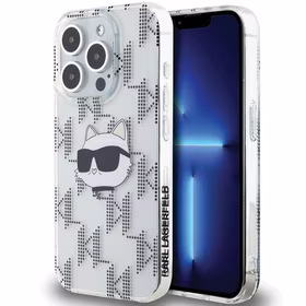 Karl Lagerfeld IML Choupette galvos ir monogramos dėklas iPhone 15 Pro Max - permatomas