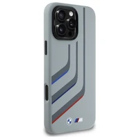 BMW Silikoninis Sukantys Linijos Magnetinis dėklas iPhone 16 Pro Max - pilkas