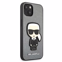 KARL LAGERFELD KLHCP13SOKPG IPHONE 13 MINI 5.4 "sidabrinis/sidabrinis dėklas SAFFIANO IKONIK KARL`S PATCH