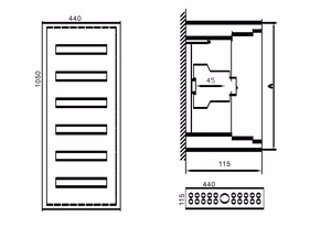Paskirstymo skydas TIBOX 440x1050x115mm; 6x16mod., virštinkinis, vidaus patalpoms