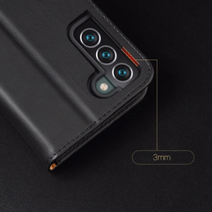 Dux Ducis Hivo odinis atverčiamas dėklas natūralios odos piniginė kortelėms ir dokumentams Samsung Galaxy S22 + (S22 Plus) juodas