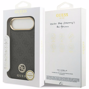 GUESS magnetinis dėklas telefonui IPHONE 17 Air, suderinamas su MagSafe GUHMP17MP4GRMDEK (PU dėklas su 4G Strass logotipu) juodas
