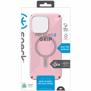 Speck Presidio2 Grip ClickLock & MagSafe dėklas, skirtas iPhone 16 Pro Max, „Wednesday Pink“ / „Boysenberry Purple“ / baltas