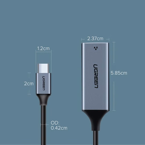 Ugreen išorinis tinklo adapteris RJ45 - USB Type C (1000 Mbps / 1 Gbps) Gigabit Ethernet pilkas (CM199)