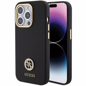 Guess silikoninis Logo Strass 4G dėklas telefonui iPhone 15 Pro - juodas