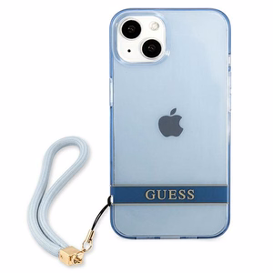 Guess GUHCP13MHTSGSB iPhone 13 6.1 dėklas telefonui, mėlynas, kietas, pusiau permatomas su dirželiu
