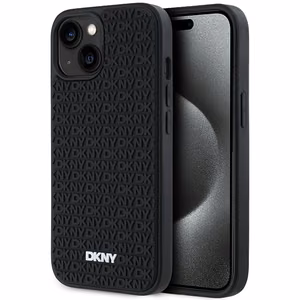 DKNY 3D Guminis dėklas su pasikartojančiu raštu iPhone 15/14/13 - juodas