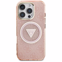 Guess IML Metal Glitter 4G Circle Triangle Magnetinis dėklas telefonui iPhone 16 Pro - rožinis