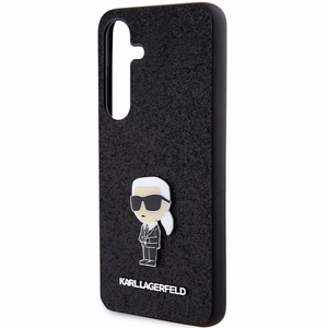 Karl Lagerfeld blizgus fiksuotas Ikonik logotipo metalinis ženklelis dėklas telefonui Samsung Galaxy S24+ - juodas