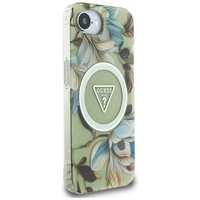 Guess IML Metal Glitter Flowers Triangle Magnetinis dėklas telefonui iPhone 16e - žalias