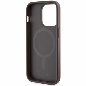 Guess 4G Printed Stripes MagSafe dėklas telefonui iPhone 15 Pro - rudas