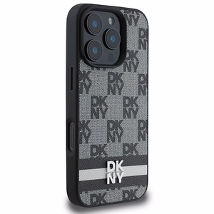 DKNY patikrinto rašto ir spausdintų dryžių dėklas telefonui iPhone 16 Pro Max - juodas